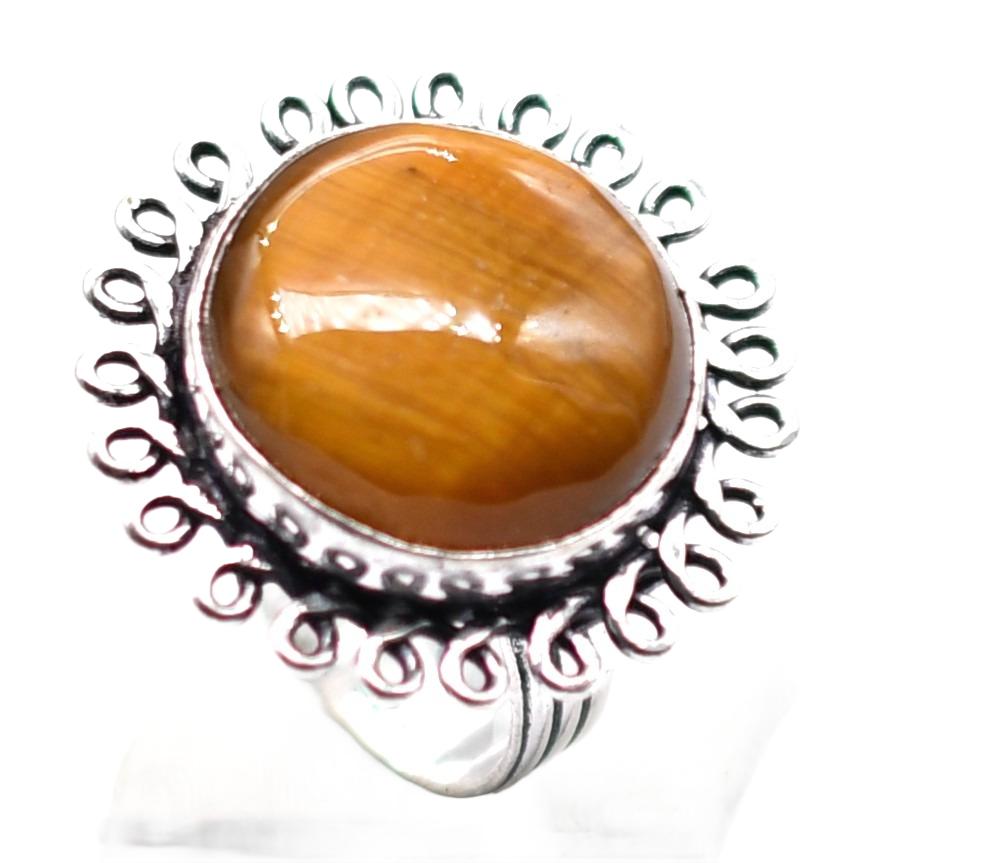 Tiger Eye Natural Gemstone Antique Silver Plated Ring US Size-6.5 R 5261