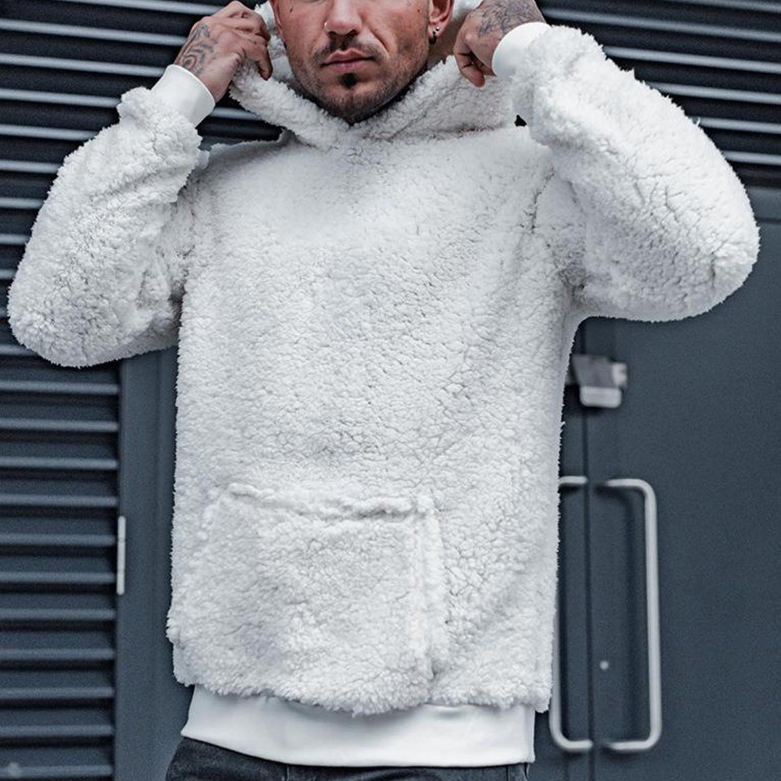 

Мужской плюшевый модный свитер, осенне-зимний повседневный спортивный топ с капюшоном XXXL белый