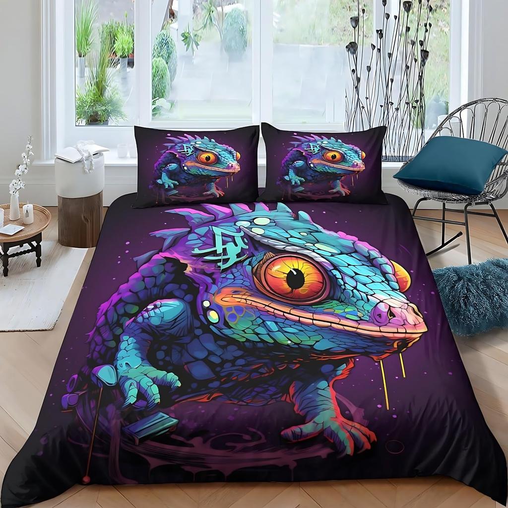 Zestawy poszewek na kołdrę Kameleon dla nastolatków Rozmiar Queen King Lekki zestaw poszewek na kołdrę puchową Wzór zwierzęcy Wystrój sypialni Bez kołdry