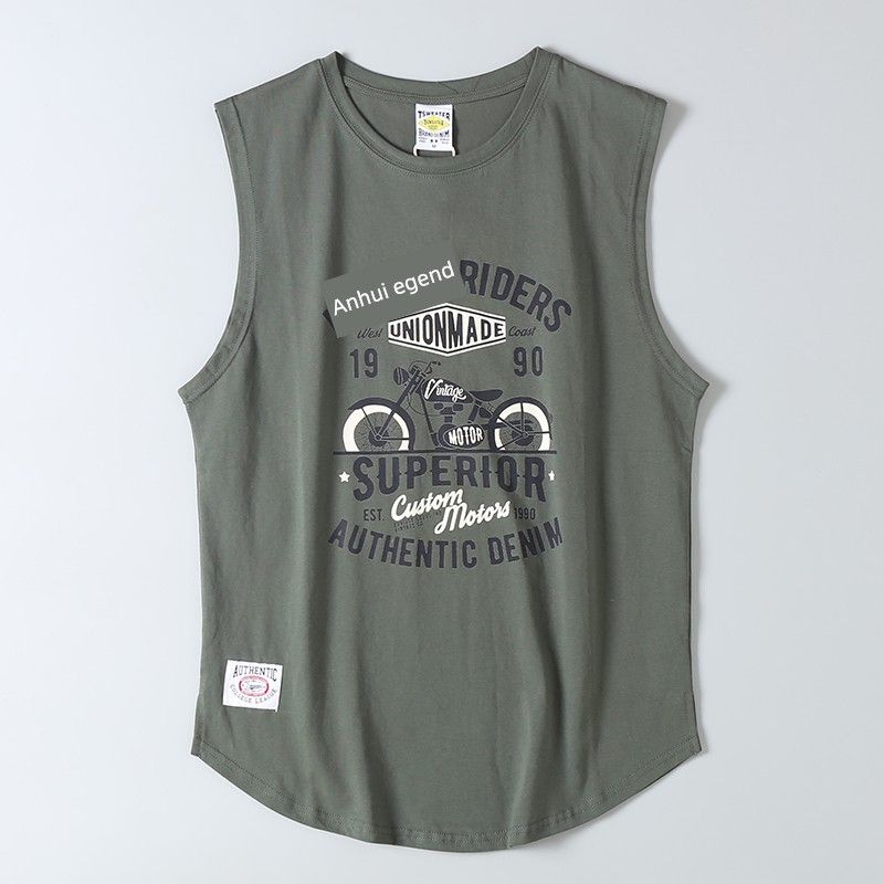 Export Export Tail Goods Cotton Motorcycle Print Sleeveless Tank-Top Men's Summer Retro Trendy Sports Basketball T-shirt
