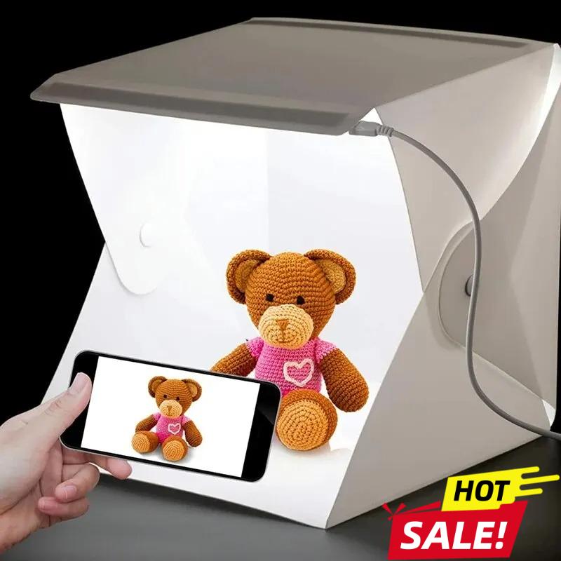 Mini Folding Photo Booth Softbox Small LED Lights Portable Folding Light Box Photo Props Double Light Strip 6 Color Backdrop
