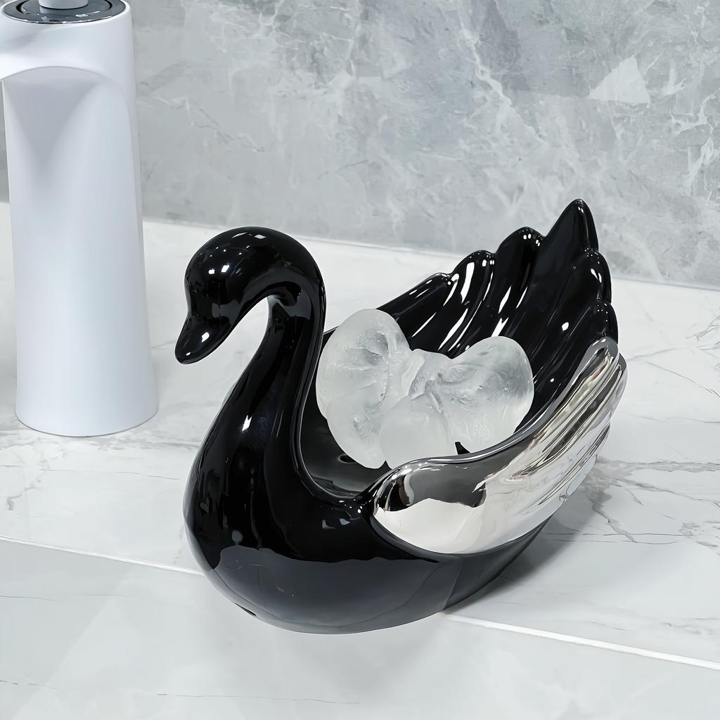 Soap dish ceramic swan soap box drain water no punching bathroom household sink storage rack bathroom accessories