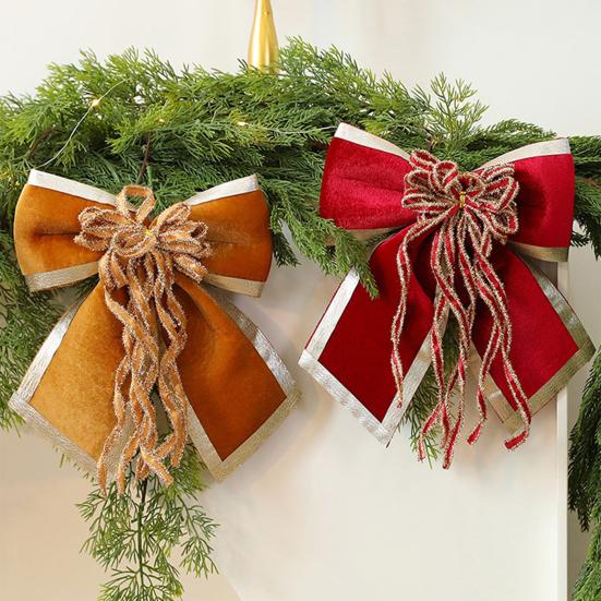 Weihnachtsschleife Dekoration Große Schleife mit Glitzerkante für Weihnachtskranz Baumspitzen Feiertags-Innen-Heimdeko