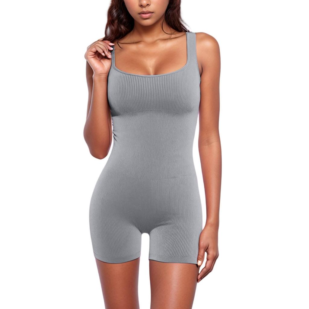 Damski bezrękawnik bez rękawów, kombinezon z kwadratowym dekoltem i podnoszeniem bioder, obcisły seksowny kombinezon z krótkimi spodenkami