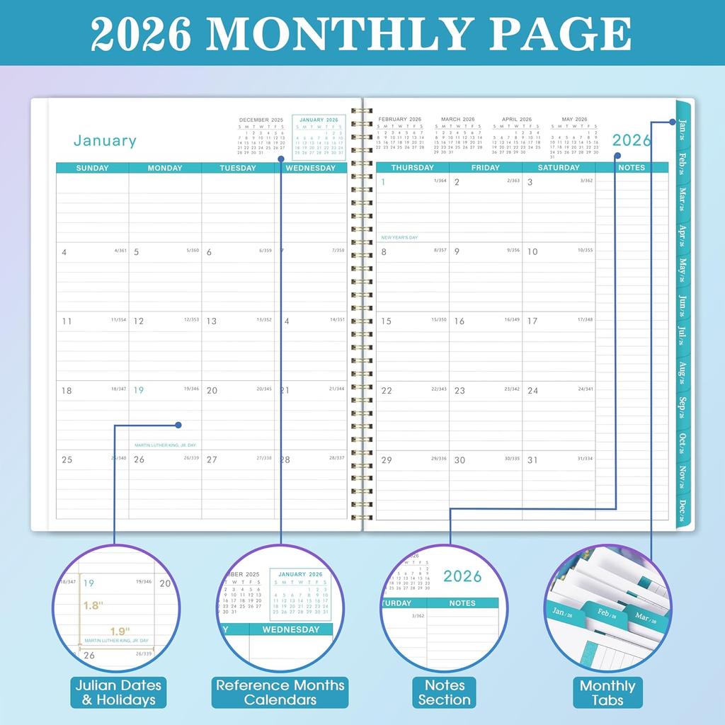 2026 Monthly Planner - Monthly Planner 2026 from Jan. 2026 to Dec. 2026, Planners 2026 Calendar with Inner Pocket, 8.5" x 11"