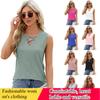 European and American Tops Spring and Summer Women's Solid Color Jacquard V-neck Strappy Vest