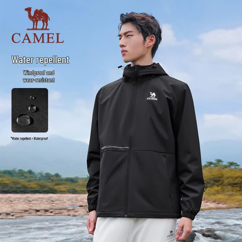 Camel Outdoor Windproof and Waterproof Hooded Softshell Jacket