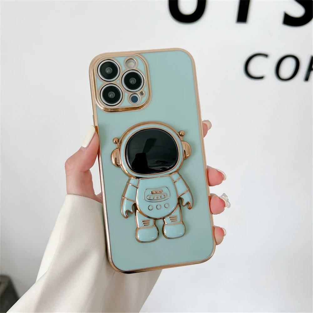 Luxury Astronaut Stand Holder 6D Plating Phone Case For Samsung A7 2018 A11 A21S A31 A51 A71 A81 A91 Soft Silicone Back Cover