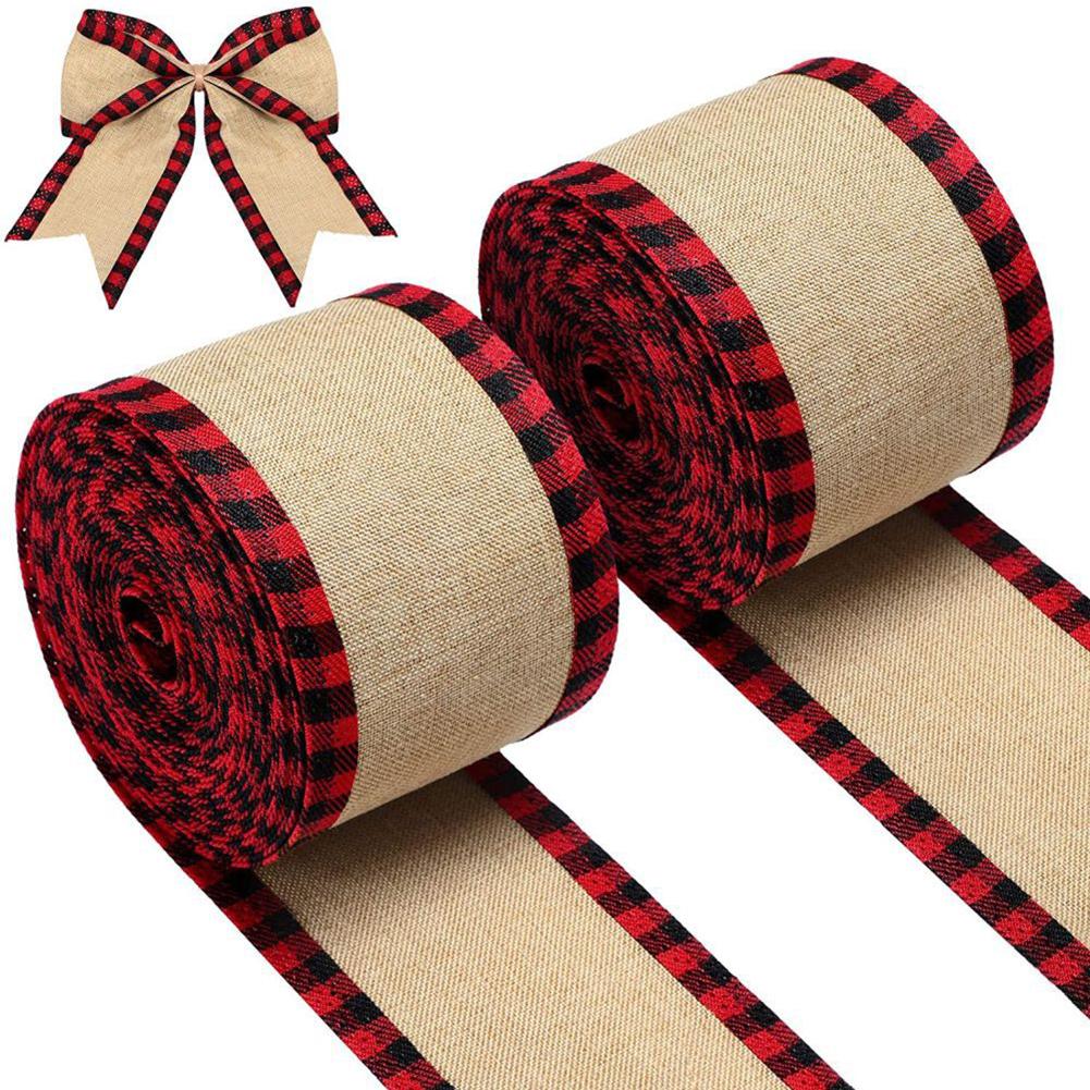 Rustic Style Christmas Ribbon Imitation Linen Ribbon Plaid Edging Ribbon