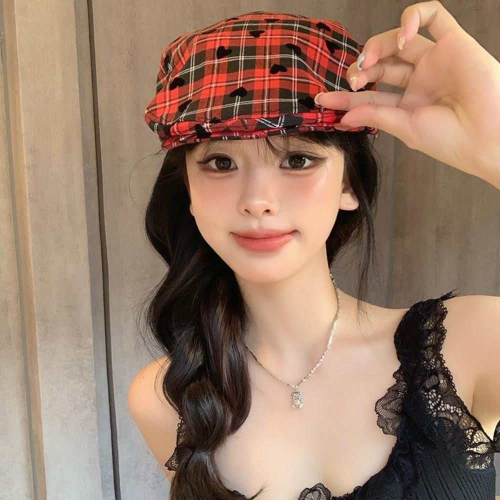 Y2k Plaid Women's Beret Vintage Painter Cap Trend Newsboy Cap  Streetwear