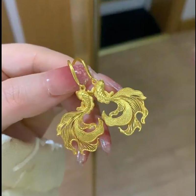 Koi goldfish earrings light luxury temperament ear hook fashion versatile good luck earrings niche high sense