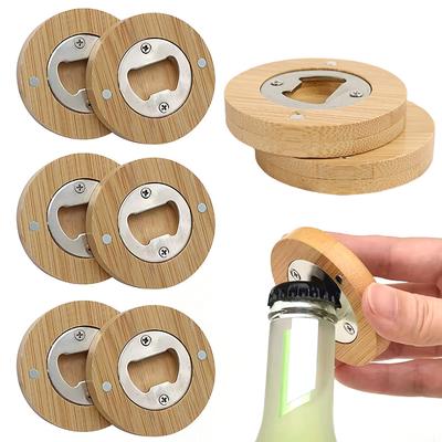 1/2PCS Round Bottle Opener Wooden Magnetic Refrigerator Sticker Portable Beverage Open Tool Gadget Home Kitchen Party Supply ZYF