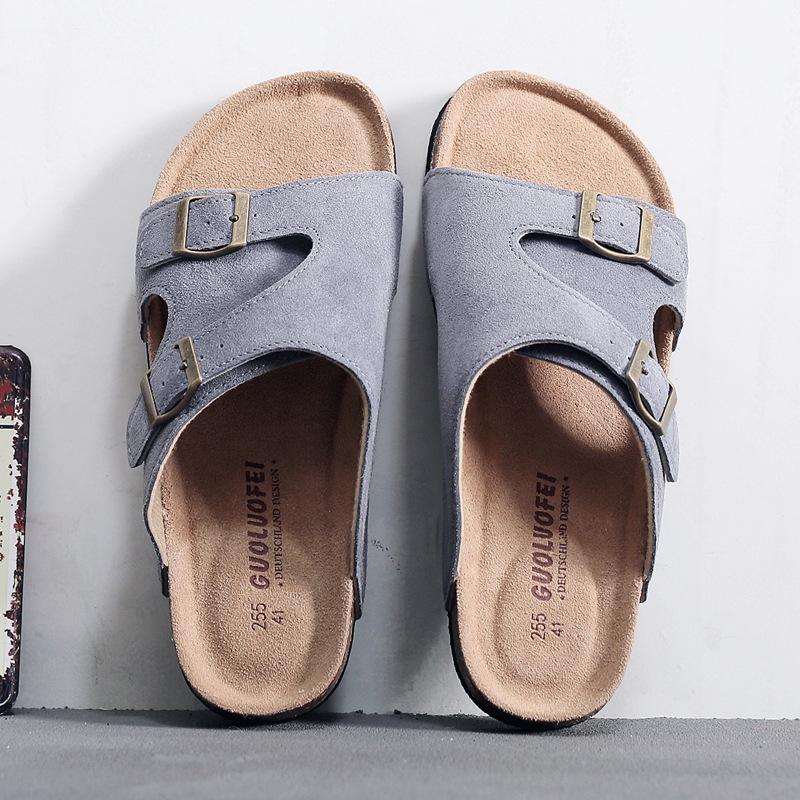 

Новые туфли из натуральной кожи с открытым носком для мужчин, тапочки большого размера, повседневные сандалии из коровьей замши 37