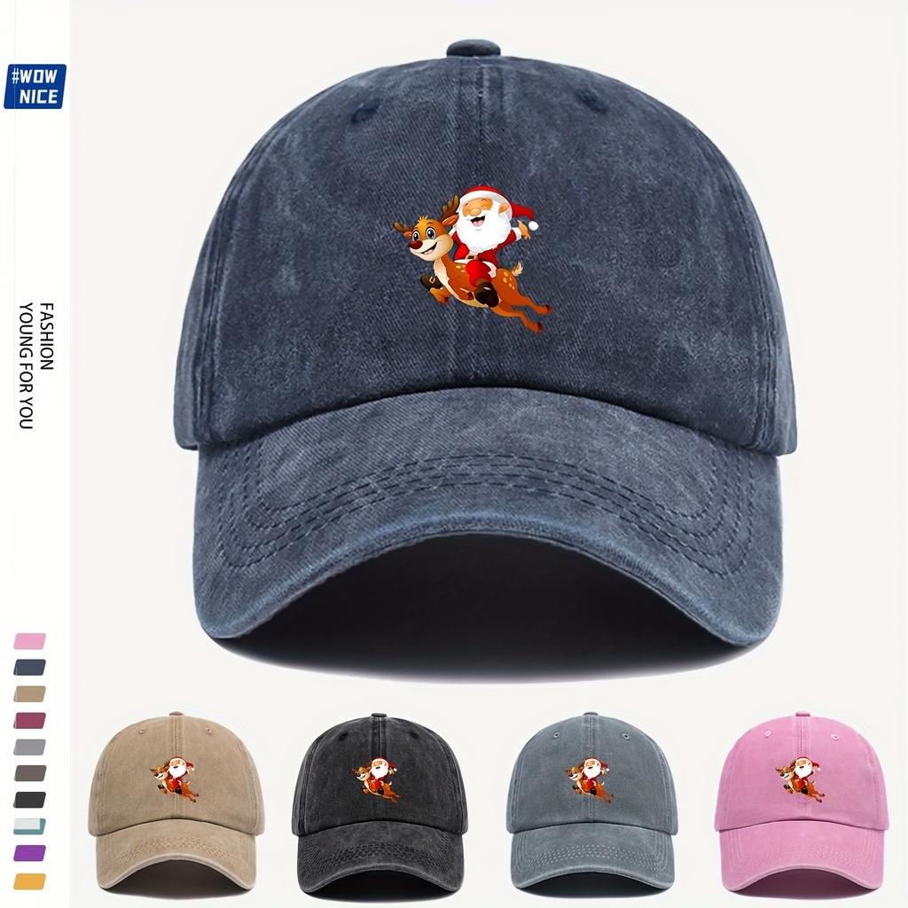 Adjustable Christmas Baseball Cap with Santa and Reindeer Print Festive Holiday Hat for Men Women Perfect for Parties Gift