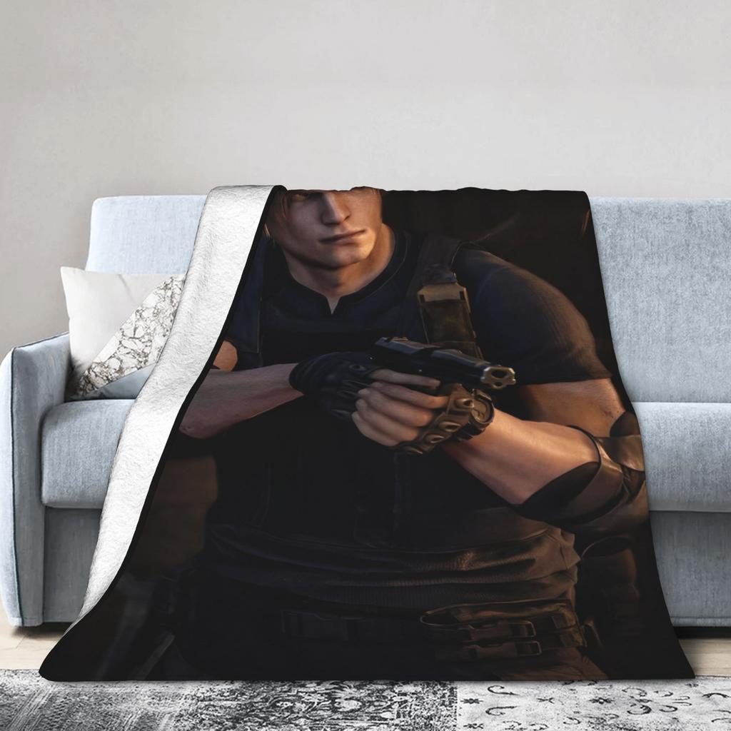 Resident Leon Kennedy Blankets Eviled Horror Game Flannel Awesome Breathable Throw Blanket for Bedding Lounge Autumn/Winter