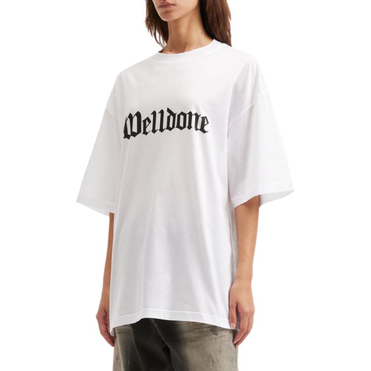 WE11DONE Solid Color Letter Print T-Shirt Women Tops WDETE899UWHXQ