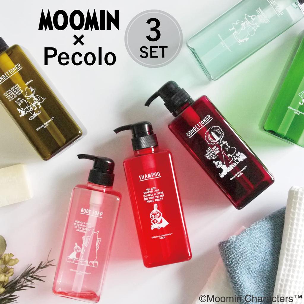MOOMIN Maruei Nissan Pecolo Lotion Bottle 3-Piece Set with Shampoo Bottle Dispenser (Moomin & Mum & Dad)
