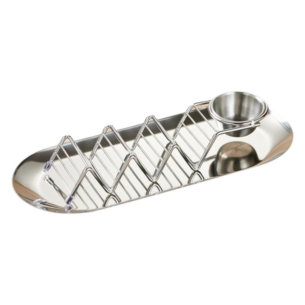 W-shaped Taco Stand with Tray Rust-proof Pancake Display Tray Stainless Steel Taco Holder Baking
