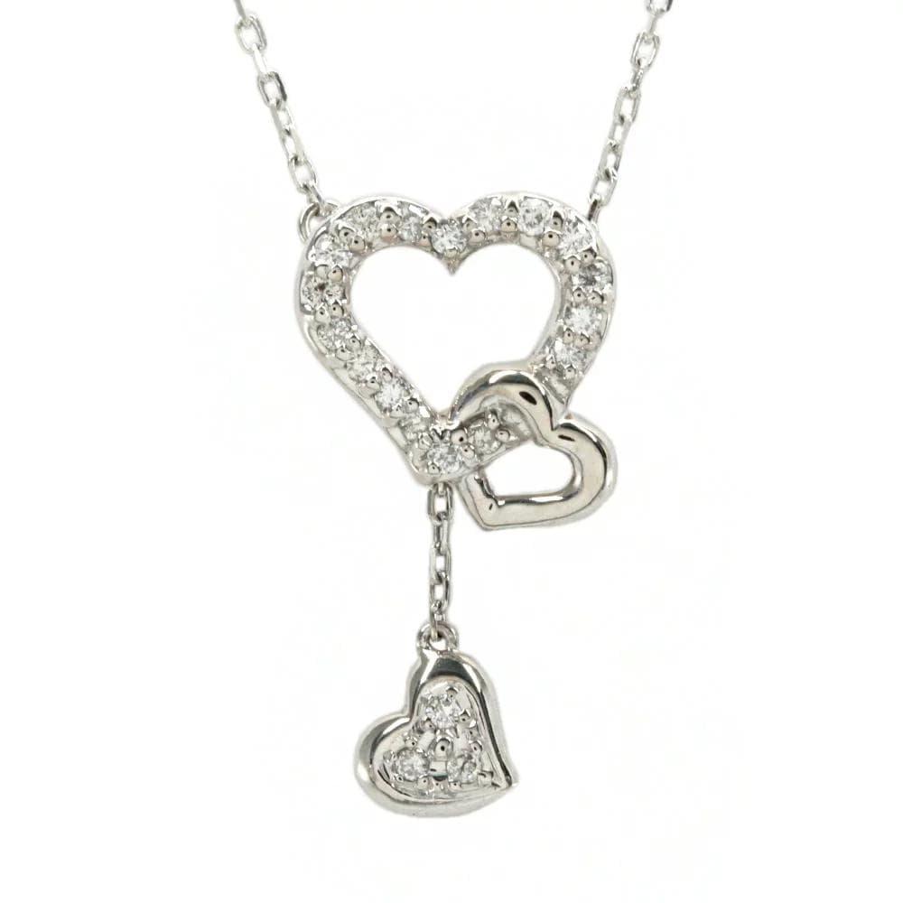 Used Vendome Aoyama K18WG Diamond Necklace Heart Movable