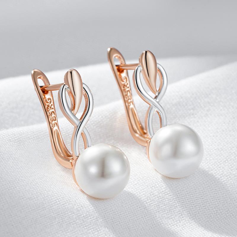 Fashion Geometry Pearl Drop Earrings For Women Rose Gold Color Mix Natural Zircon Boho Ethnic Wedding Jewelry