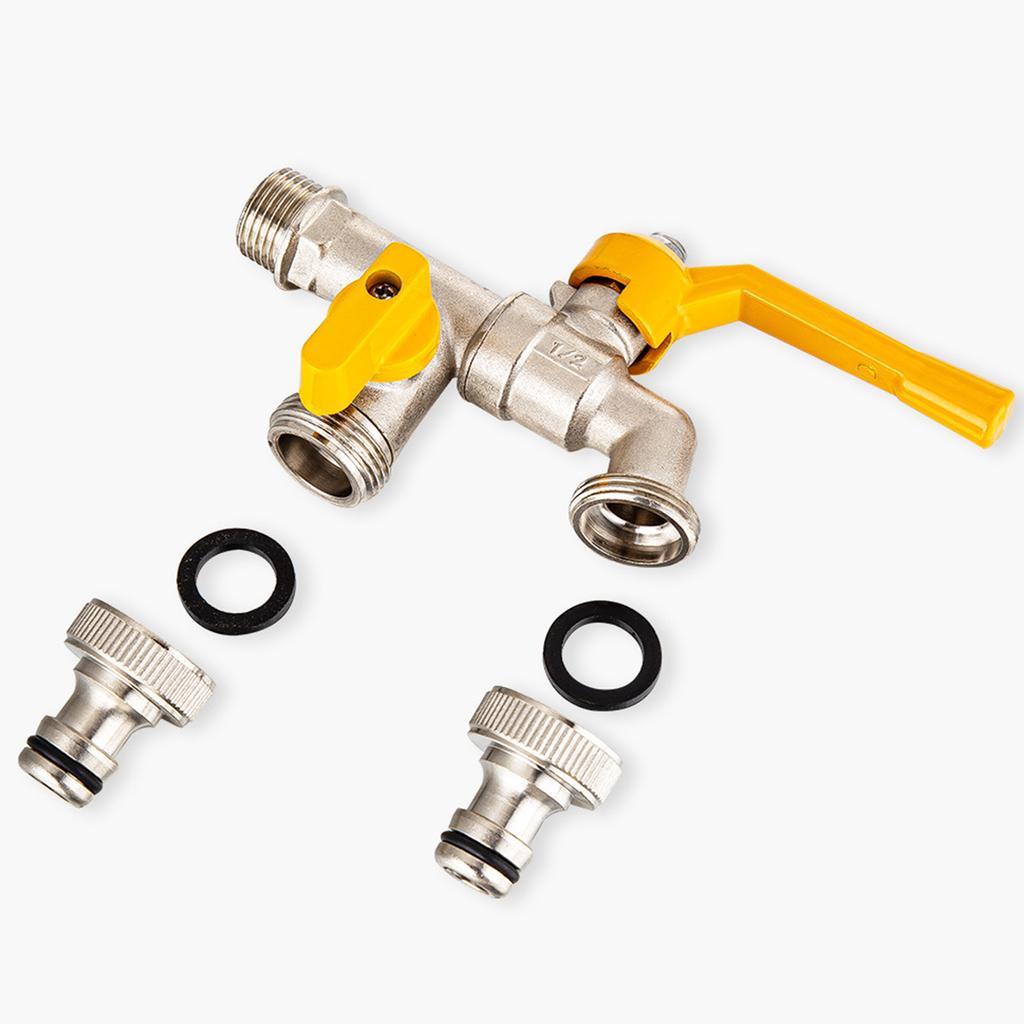 1 in 2 Out Brass Faucet with Handle Washing Machine Tap Dual Purpose Mop Pool Water Taps for Outdoor Garden Bathroom