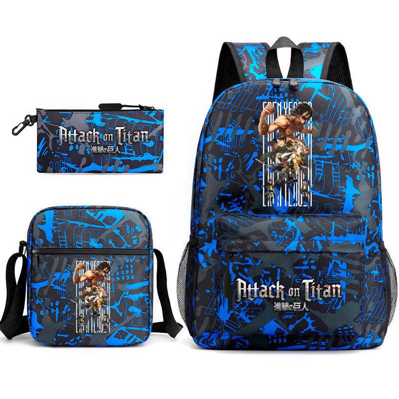 Attack Giant Elementary School Bag Backpack Casual School Bag Three-piece Set