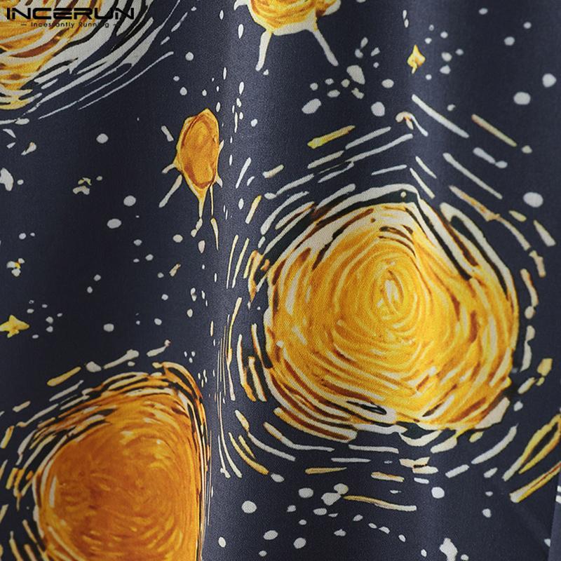 INCERUN Oversized Men Casual Lapel Neck Short Sleeve Printing Buttons Shirts