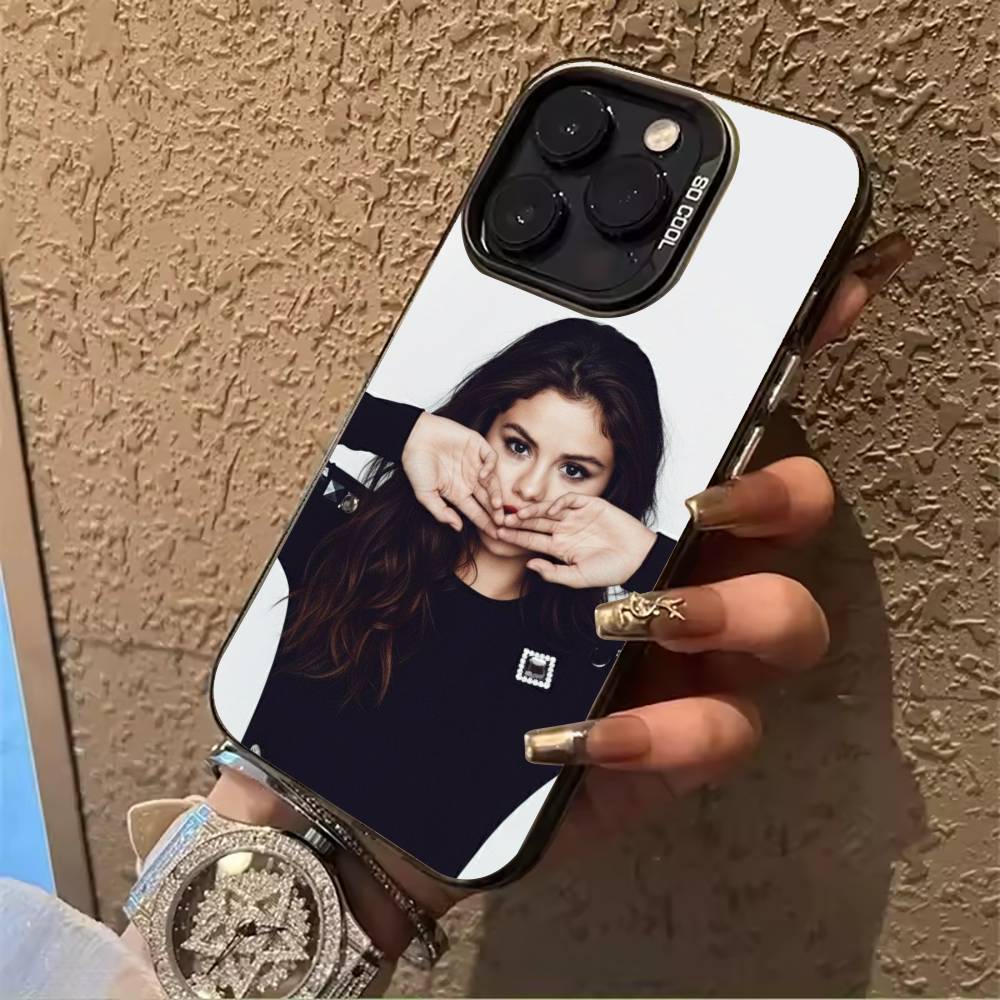 superstar-Selena- Gomez For iPhone 17 16 15 14 13 12 11 Pro Max XS  17 Air Silicone Colored Silver Bumper Cover