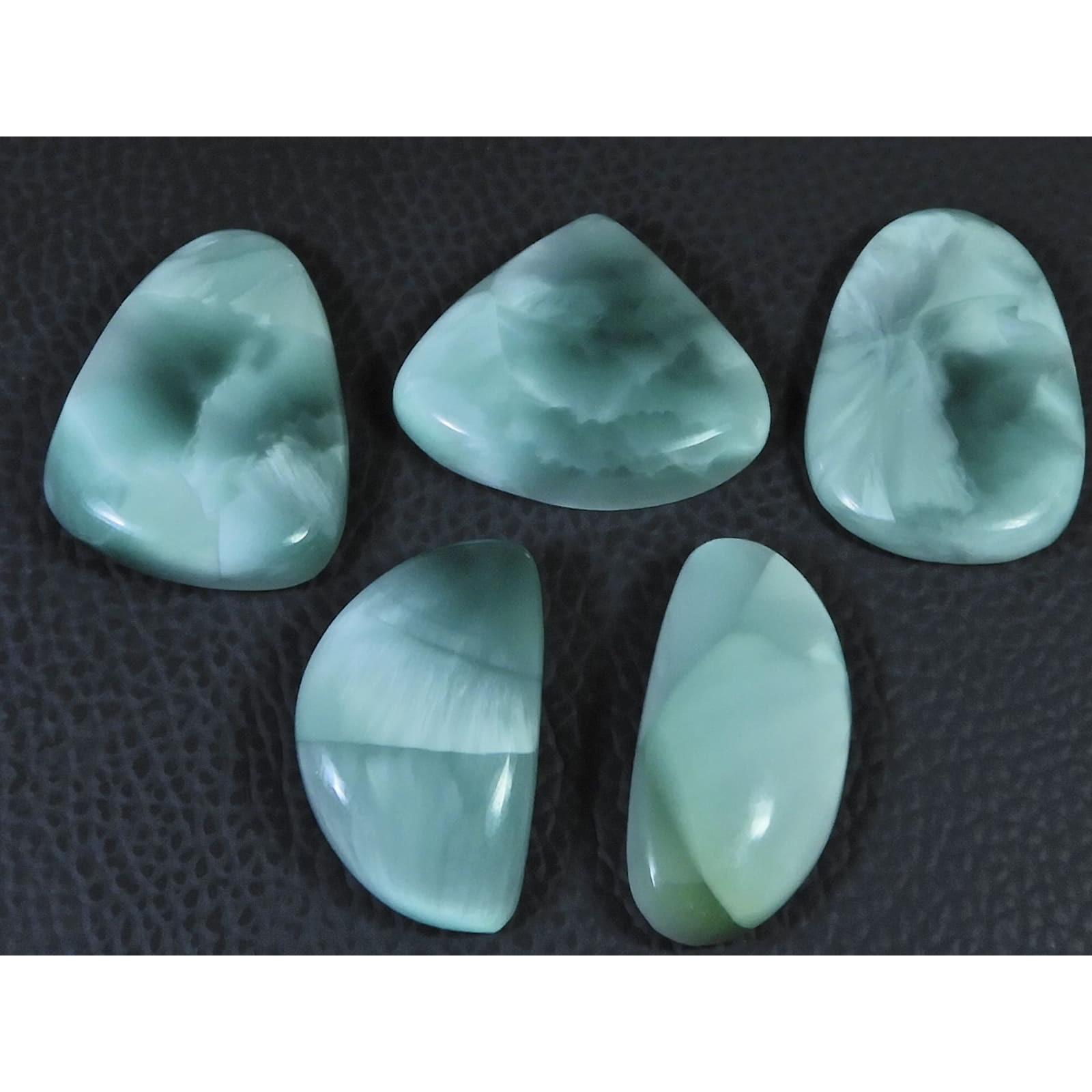 175Cts. Natural Green Hemimorphite Fancy Cabochon Loose Gemstone 05 Pcs Lot C-1582