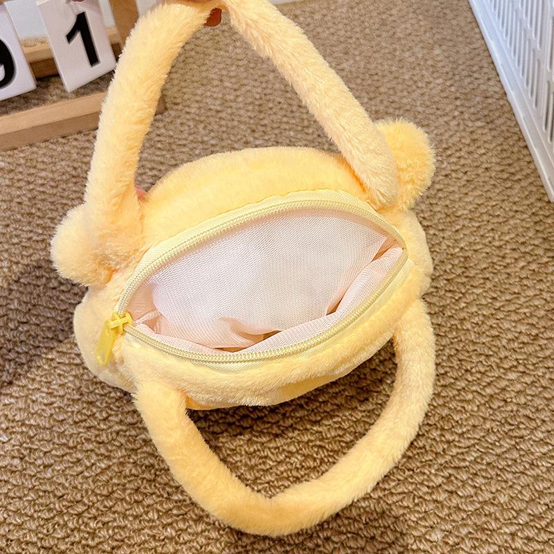 Ins niedlicher kleiner gelber Bär großer Kopf Puppe Tasche Cartoon Mädchen Herz Plüschtasche Soft Girl Aufbewahrung Handtrage kleine runde Tasche