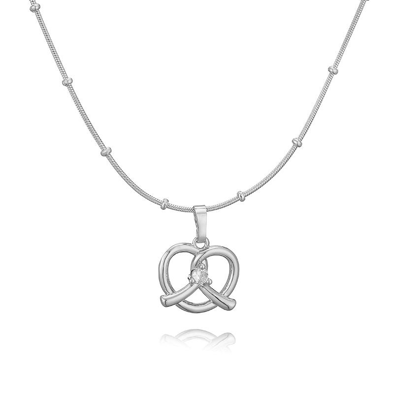 HECHENG,Simple Korean Trend Ladies Vintage Heart Knot Inlaid Zirconia Pendant Ladies Necklace Other