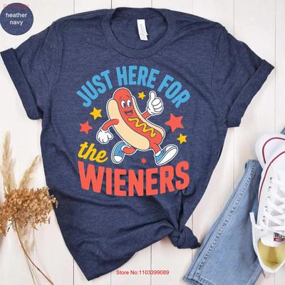 Just Here For The Wieners T Shirt Funny Hot Dog Bbq Party Top Humorous Foodie Cookout Sarcastic Food Pun Vintage Soft