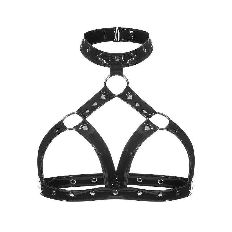 Highlighted patent leather sexy neck exposed bra