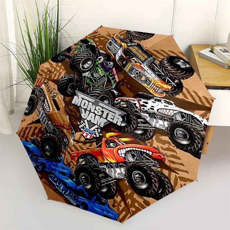 

Monster Truck Themed Travel Umbrella 8 Ribs Automatic Opening and Closing, Portable Folding Design, Compact and Stylish Umbrella Suitable fo