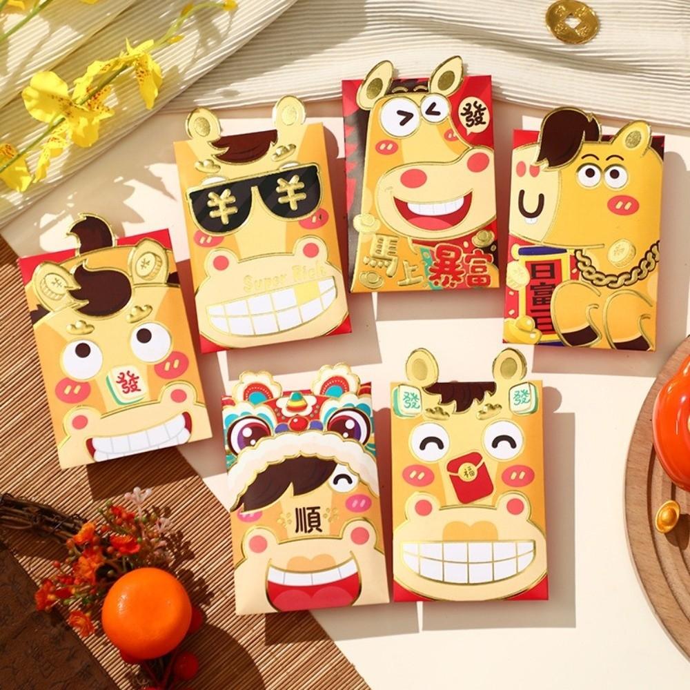 6pcs Red Color Chinese Red Envelopes Cartoon Lucky Money Envelopes  Birthday Gift