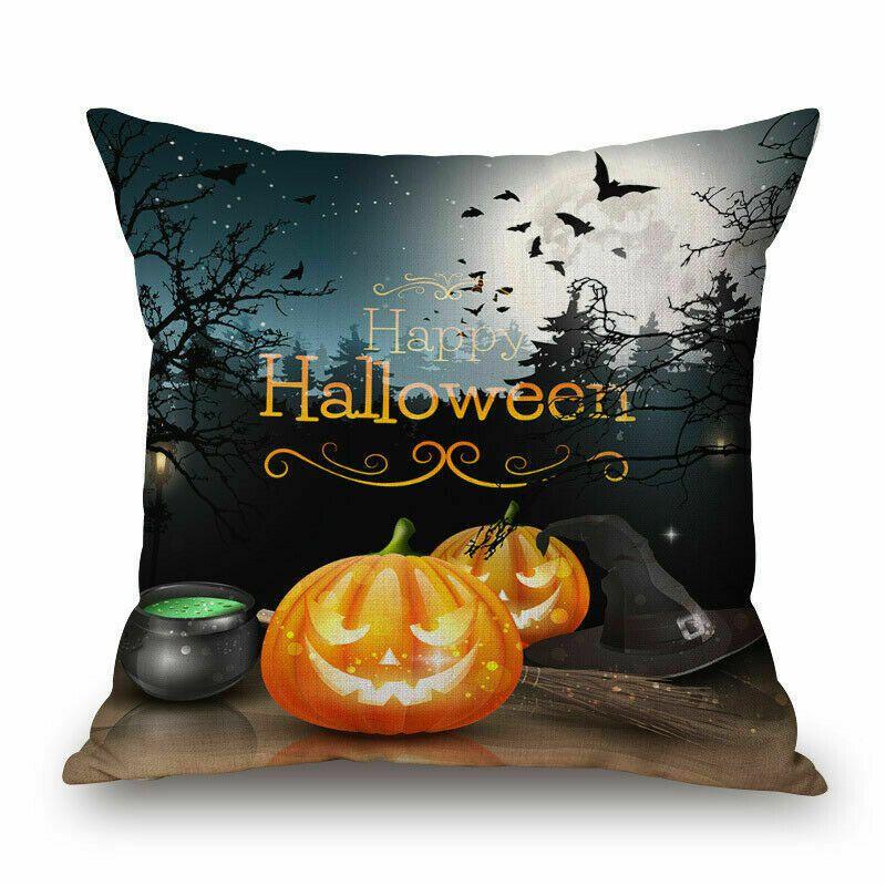 Cotton Linen Halloween Sofa Decor Cushion Cover With Stylish Pumpkin Design