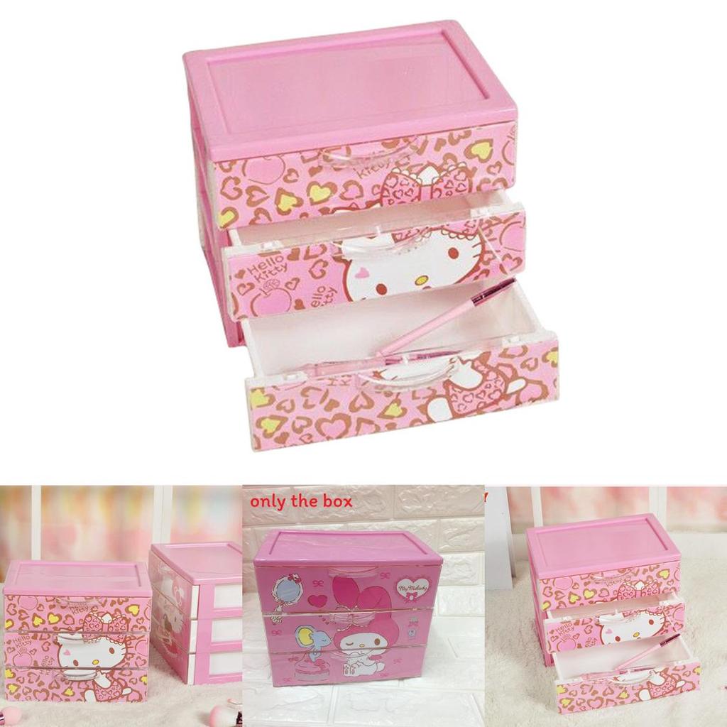 Hello Kitty Leopard Unicorn Melody Pattern Three Layer Drawer Style Storage Box For Jewelry And Makeup Organizer