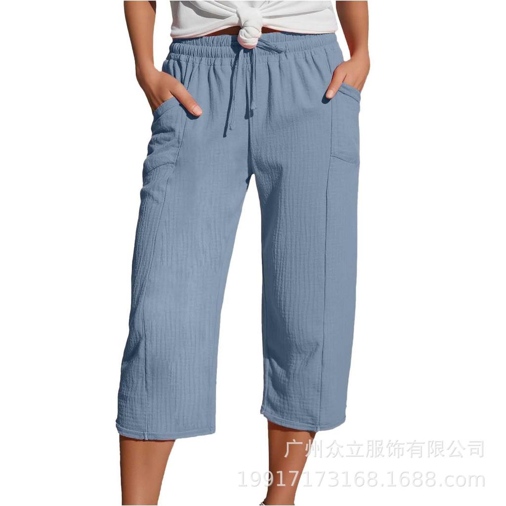 Women's Elastic Waist Cropped Pants In Multiple Colors