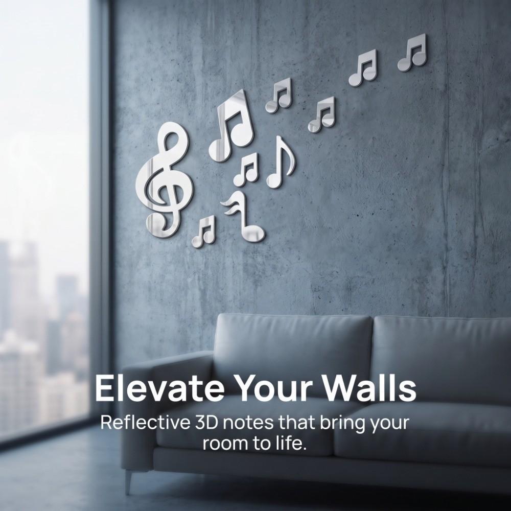 Removable Finish Music Note Wall Sticker 3D Look Embossed Wall Decal  Wall Background