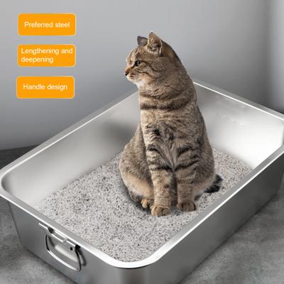 Rectangle Stainless Steel Cat Litter Box Broken-resistant Low Entry Open Spacious Metal Litter