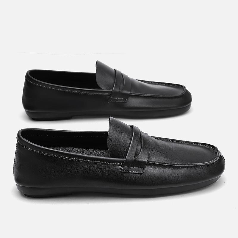 

Повседневная обувь из натуральной кожи для мужчин, модные мужские туфли класса люкс, мокасины, дышащие туфли без застежек для отдыха и прогулок 43 чёрный