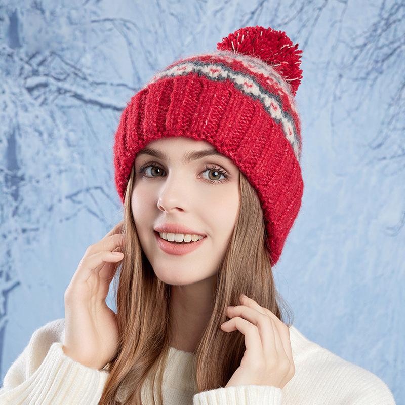 Winter Coldproof Warm Knitted Hat Ear Protection Hat Women's Fur Ball Wool Hat