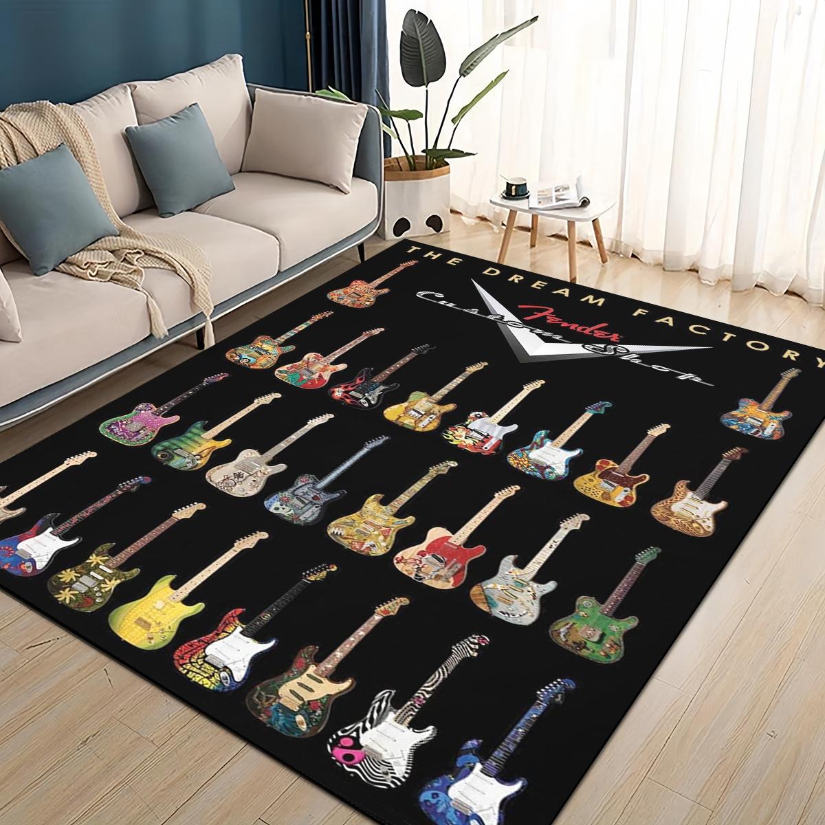 

3D Ретро Логотип Fender Килимок-Килим для Гітарних Інструментів Музики для Вітальні Спальні Дому Декорація Дивана, Дитячий Нековзкий Килимок для Підлоги 200x160cm( 78x62in )