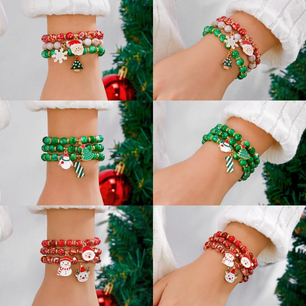 Weihnachts-Charm-Armband-Set mit Schneeflocke, Rentier, Weihnachtsmann zum Verschenken in der Weihnachtszeit