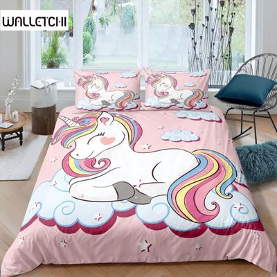 Home Living Luxury 3D Pink Unicorn Bedding Set Kids Duvet Cover Pillowcase Cartoon Bedding Set Queen and King EU/US/AU/UK Size