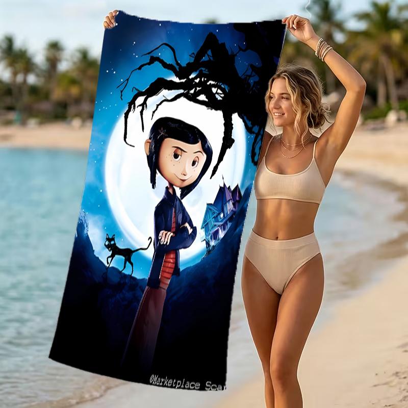 Beach Towel with Coraline Pattern - soft,absorbent,machine washable Lightweight&Modern,swimming,Travel Essentials
