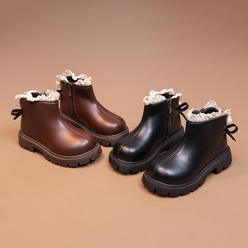 Trend Girls Causal School Boots Sweet Lace Ruffled Edge Princess Elegant Children Ankle Boots Catwalk Kids Short Boots