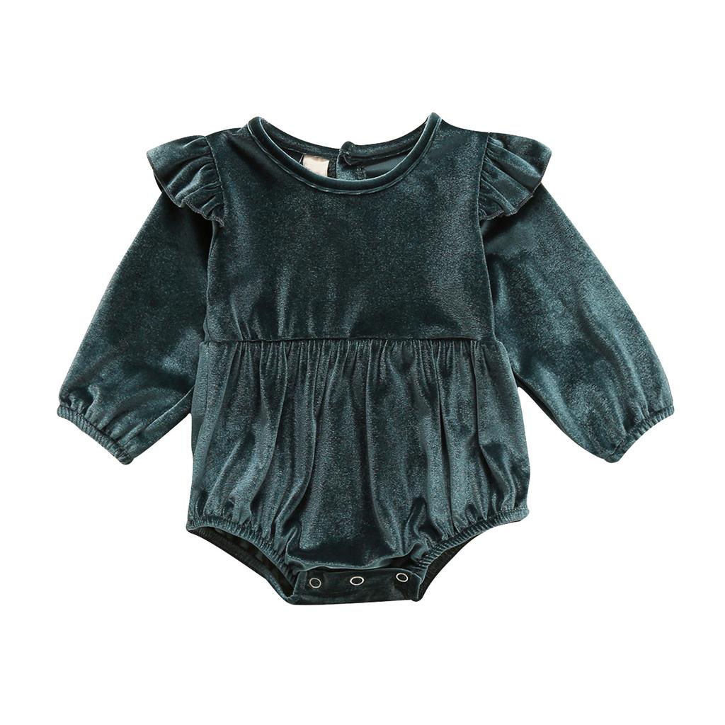 Newborn Infant Baby Girls Long Sleeve Solid Romper Bodysuit Clothes