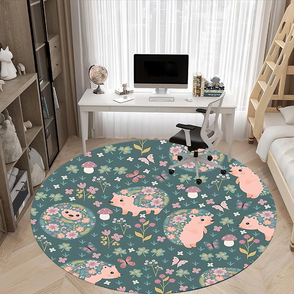 1PCHedgehog Garden Office Round Area Rug,  Mat Suitable For Office, Under Office Chairs Bedroom Living Room Home Decor, Room Deco