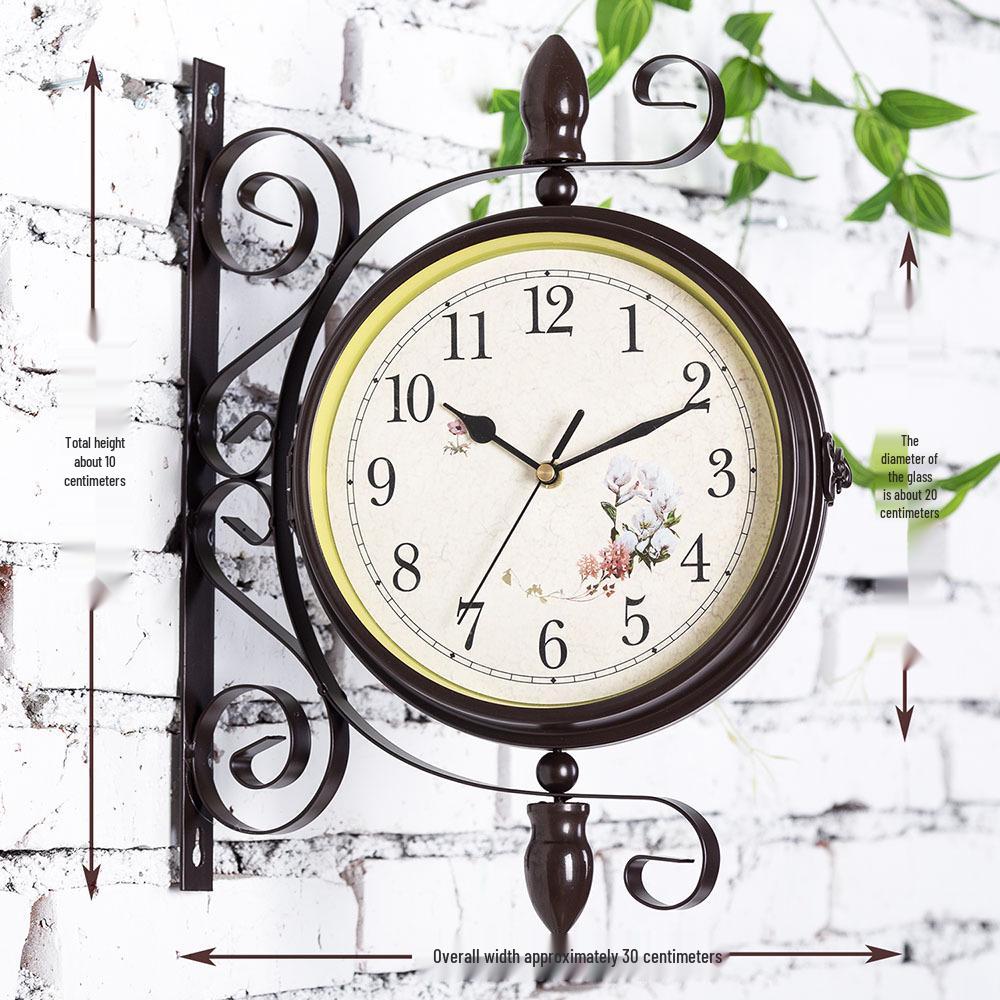European Double-Sided Wrought Iron Wall Clock - Modern & Retro Style for Living Room